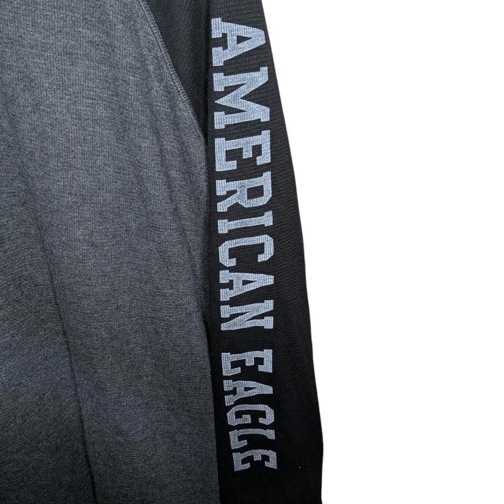 American Eagle Long Sleeve Tee Men's Large Gray Black Super Soft Thermal Hoodie - Picture 3 of 11